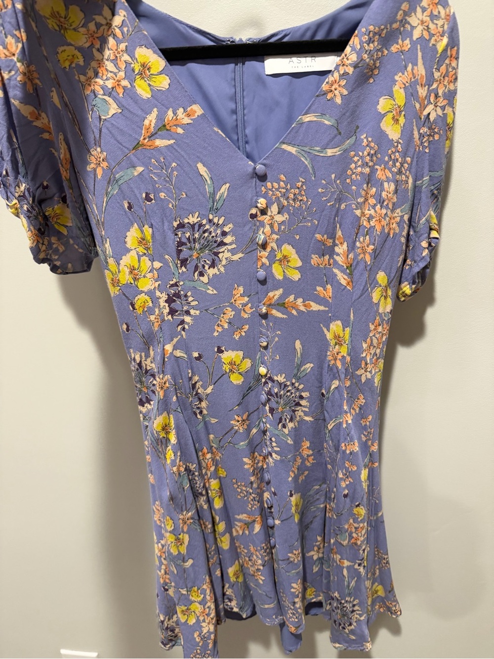 ASTR Lavender Floral Midi Dress with Yellow & Peach Blooms
